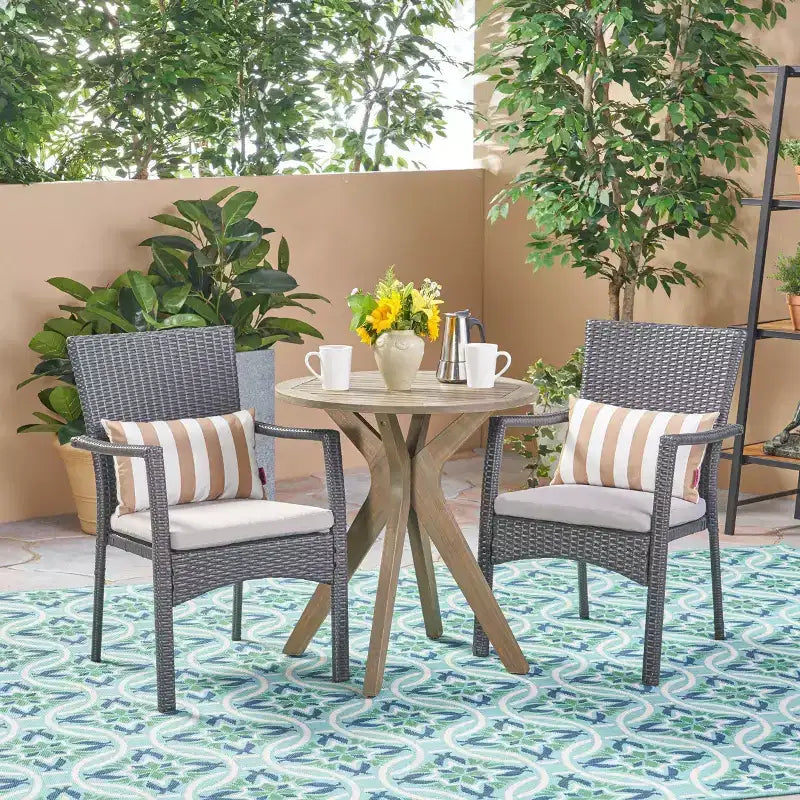 Ensemble de bistro Kent 3 pièces en bois d'acacia et osier – Gris – Christopher Knight Home : Meubles de jardin avec quincaillerie en fer