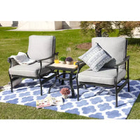 Ensemble de salle à manger 3 pièces pour bistro en acier avec chaises à accoudoirs - Gris - Lokatse : Ensemble de conversation extérieur, coussins amovibles