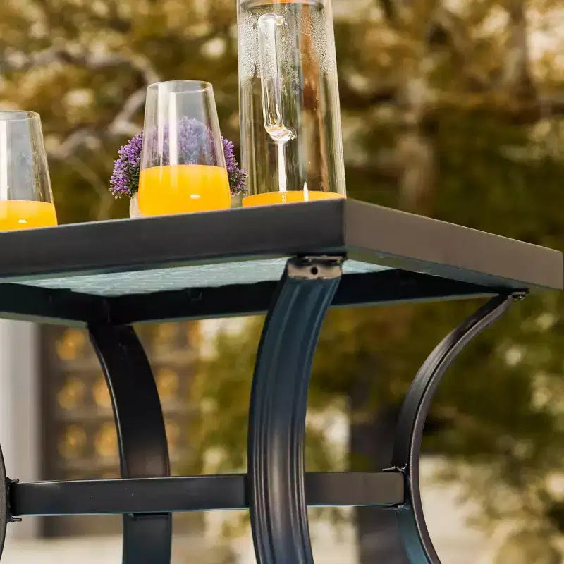 Ensemble de salle à manger 3 pièces pour bistro en acier avec chaises à accoudoirs - Gris - Lokatse : Ensemble de conversation extérieur, coussins amovibles