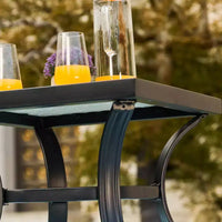 Ensemble de salle à manger 3 pièces pour bistro en acier avec chaises à accoudoirs - Gris - Lokatse : Ensemble de conversation extérieur, coussins amovibles