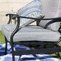 Ensemble de salle à manger 3 pièces pour bistro en acier avec chaises à accoudoirs - Gris - Lokatse : Ensemble de conversation extérieur, coussins amovibles