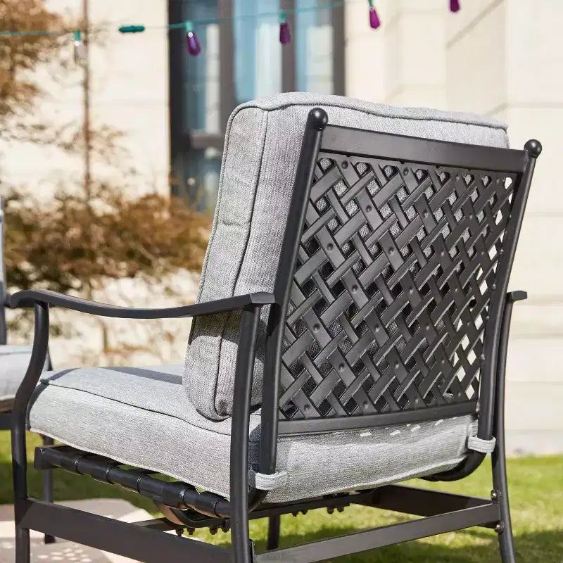 Ensemble de salle à manger 3 pièces pour bistro en acier avec chaises à accoudoirs - Gris - Lokatse : Ensemble de conversation extérieur, coussins amovibles