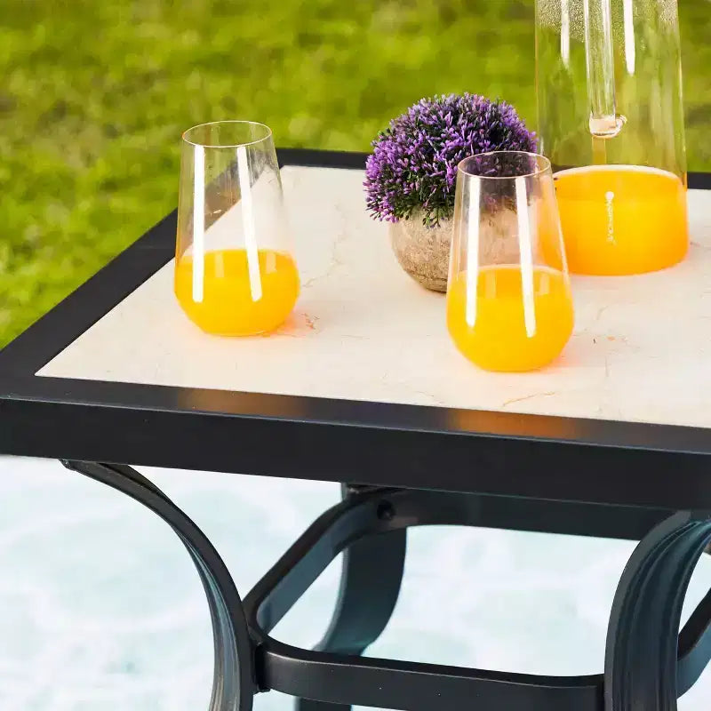 Ensemble de salle à manger 3 pièces pour bistro en acier avec chaises à accoudoirs - Gris - Lokatse : Ensemble de conversation extérieur, coussins amovibles