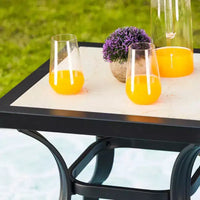 Ensemble de salle à manger 3 pièces pour bistro en acier avec chaises à accoudoirs - Gris - Lokatse : Ensemble de conversation extérieur, coussins amovibles