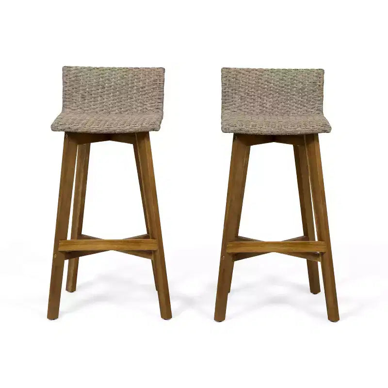 Lot de 2 tabourets de bar de terrasse La Brea en bois d'acacia et osier marron/teck - Christopher Knight Home