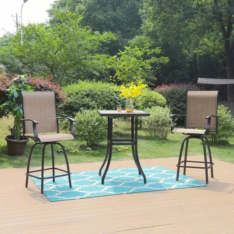 Tabourets de bar pivotants 3 pièces et table - Marron - Captiva Designs : Ensemble de patio extérieur haut dossier avec accoudoirs