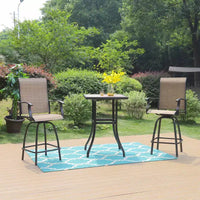 Tabourets de bar pivotants 3 pièces et table - Marron - Captiva Designs : Ensemble de patio extérieur haut dossier avec accoudoirs