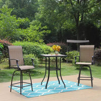Tabourets de bar pivotants 3 pièces et table - Marron - Captiva Designs : Ensemble de patio extérieur haut dossier avec accoudoirs