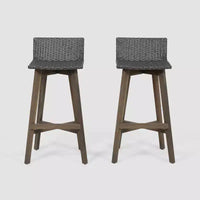 Lot de 2 tabourets de bar de patio La Brea en bois d'acacia et résine tressée Gris - Christopher Knight Home