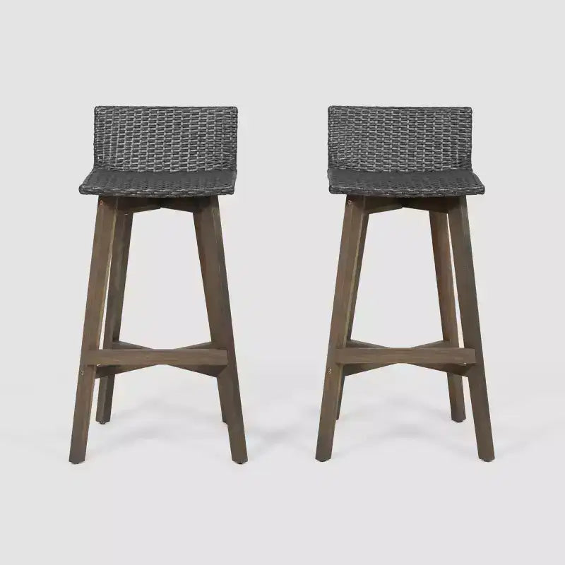 Lot de 2 tabourets de bar de patio La Brea en bois d'acacia et résine tressée Gris - Christopher Knight Home