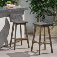 Lot de 2 tabourets de bar de patio La Brea en bois d'acacia et résine tressée Gris - Christopher Knight Home