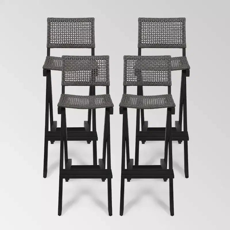 Tabourets de bar pliants Polaris 4 places en bois d'acacia gris foncé – Christopher Knight Home : sièges de terrasse résistants aux intempéries