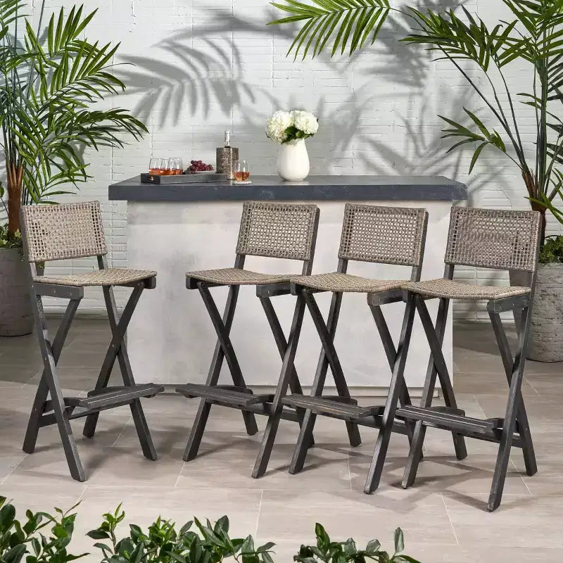 Tabourets de bar pliants Polaris 4 places en bois d'acacia gris foncé – Christopher Knight Home : sièges de terrasse résistants aux intempéries