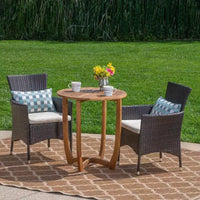 Ensemble de bistrot 3 pièces en bois d'acacia et osier Ellie – Marron/beige – Christopher Knight Home : Résistant aux intempéries avec coussins en polyester