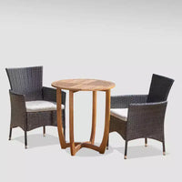 Ensemble de bistrot 3 pièces en bois d'acacia et osier Ellie – Marron/beige – Christopher Knight Home : Résistant aux intempéries avec coussins en polyester