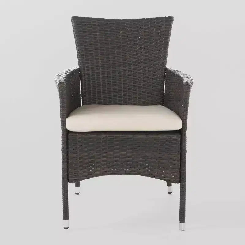 Ensemble de bistrot 3 pièces en bois d'acacia et osier Ellie – Marron/beige – Christopher Knight Home : Résistant aux intempéries avec coussins en polyester