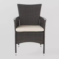 Ensemble de bistrot 3 pièces en bois d'acacia et osier Ellie – Marron/beige – Christopher Knight Home : Résistant aux intempéries avec coussins en polyester