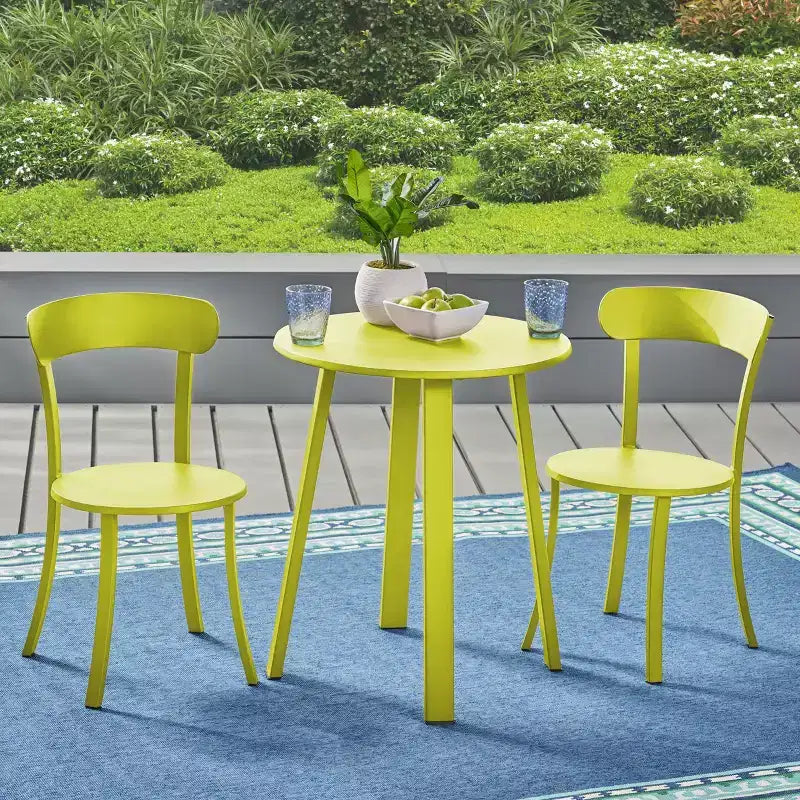 Ensemble de bistrot 3 pièces en fer Barbados – Vert citron mat – Christopher Knight Home : Salon de jardin résistant aux intempéries
