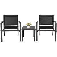 Devoko Ensemble bistro d'extérieur 3 pièces : chaises à accoudoirs en maille, table en verre trempé, cadre en métal, design tout temps