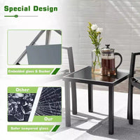 Devoko Ensemble bistro d'extérieur 3 pièces : chaises à accoudoirs en maille, table en verre trempé, cadre en métal, design tout temps