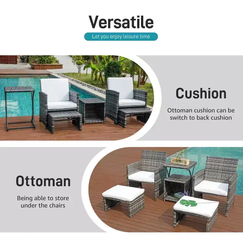 Sunsitt Ensemble de conversation d'extérieur 6 pièces avec pouf blanc