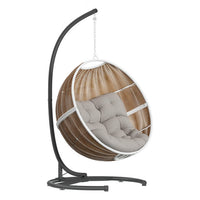 Fauteuil oeuf suspendu ORBIANA Taupe & Blanc + 1 pied réglable PANAO