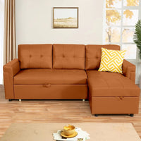 Canapé sectionnel réversible avec lit escamotable, méridienne de rangement dissimulée, pieds durables,