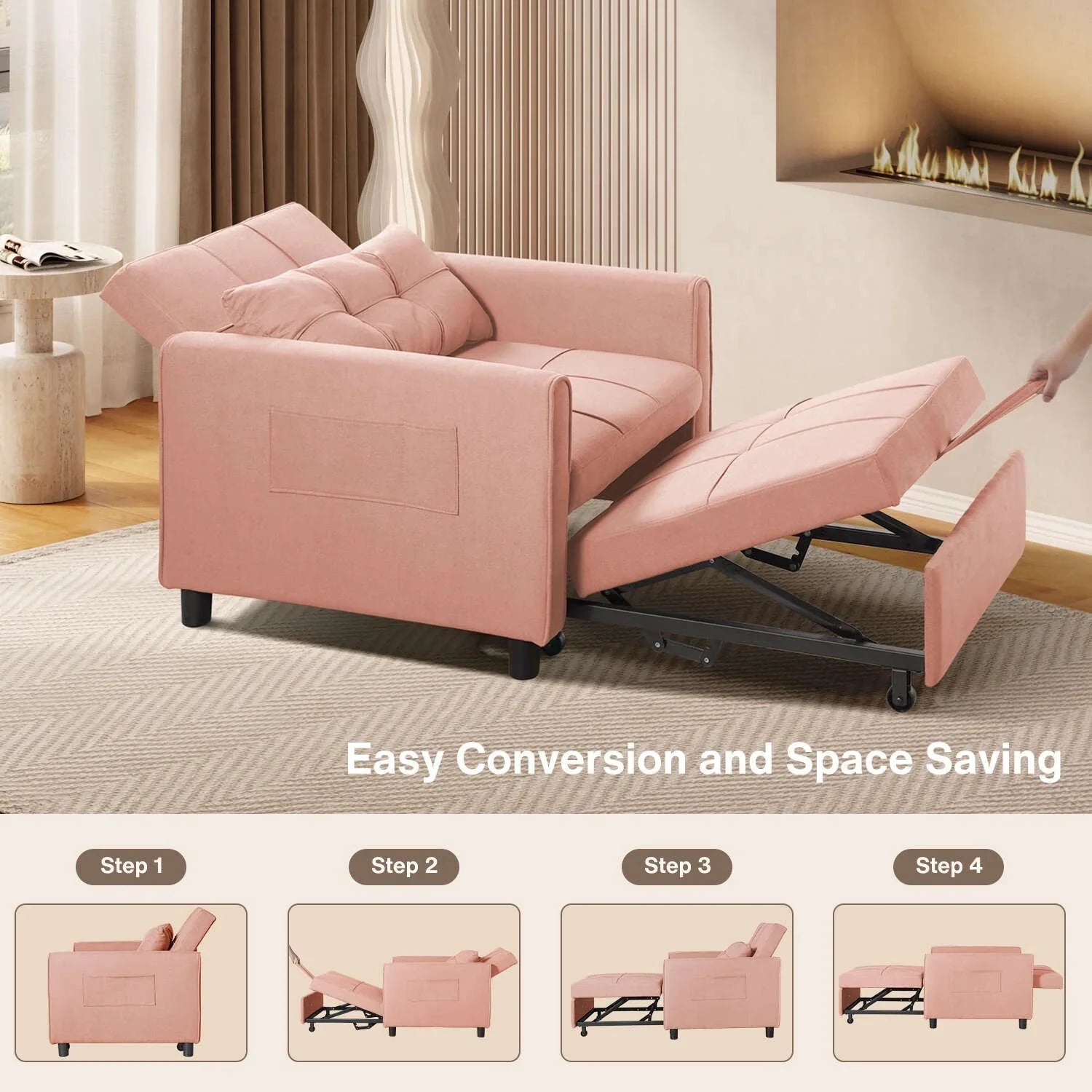 Canapé-lit réglable 3 en 1, fauteuil-canapé escamotable, lit pliant convertible pour salon