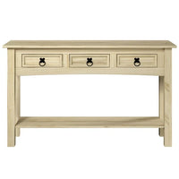 Console de couloir rustique en pin massif, blanc cérusé / marron antique / gris cérusé / non peinte, 3 tiroirs