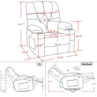 Fauteuil inclinable, pivotant et coulissant électrique avec porte-gobelets et ports USB, en tissu, une place