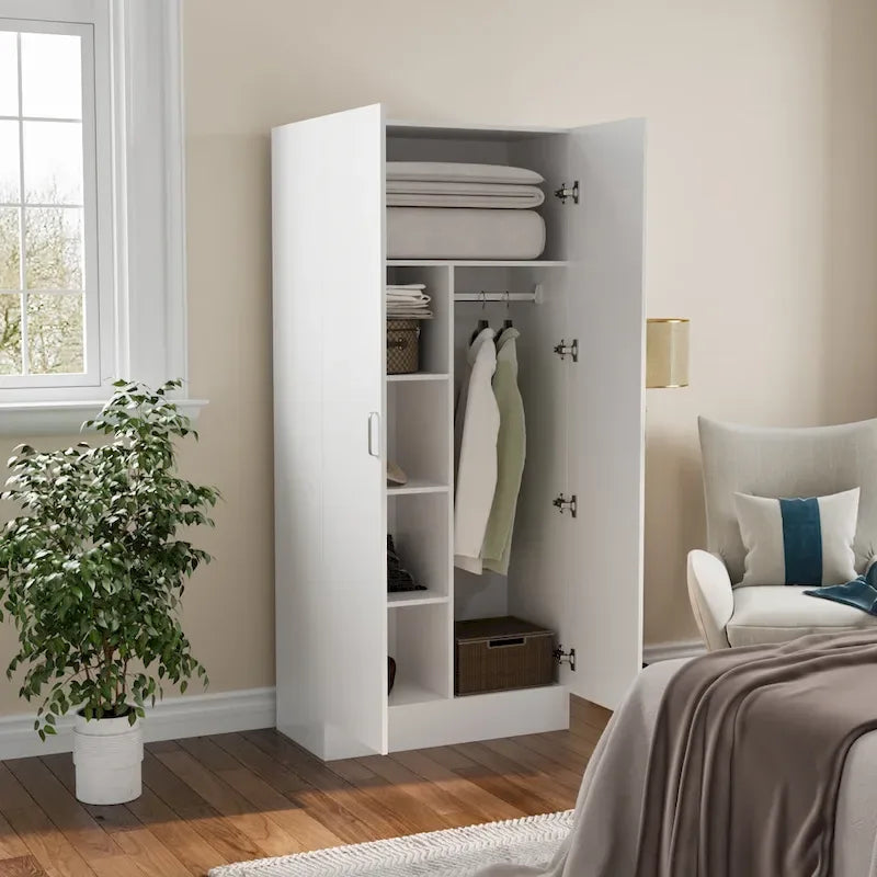 Armoires-penderies 2 portes autoportantes pour chambre avec tringle de suspension