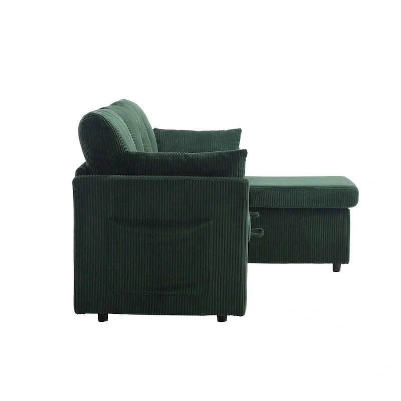 Canapé d'angle réversible en velours côtelé/chenille avec chaise longue de rangement et poche latérale