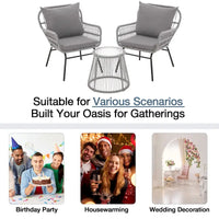 Ensemble de bistro 3 pièces pour terrasse, salon de jardin en rotin tressé avec table en verre et 2 fauteuils larges, coussins d'assise