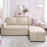 Canapé sectionnel réversible avec lit escamotable, méridienne de rangement dissimulée, pieds durables,