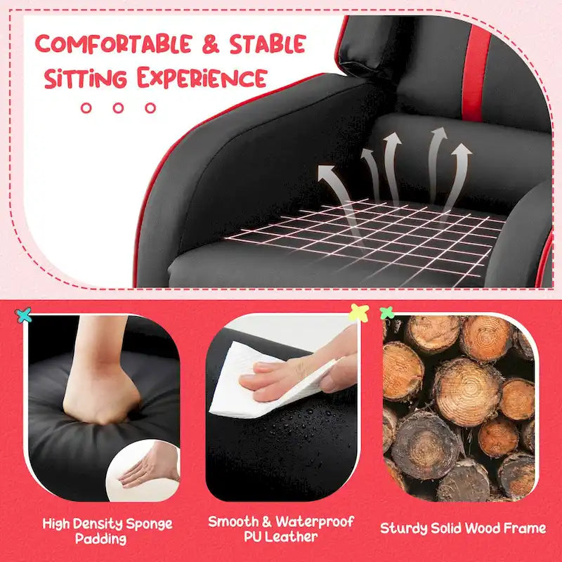Fauteuil Inclinable Enfant Gymax Ergonomique en Cuir avec Repose-Pieds
