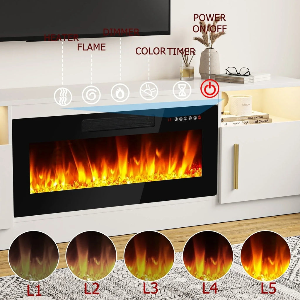 Bossin Meuble TV avec foyer 70 avec foyer électrique 36, meuble TV pour téléviseurs jusqu'à 80, LED 16 couleurs/meuble de divertissement