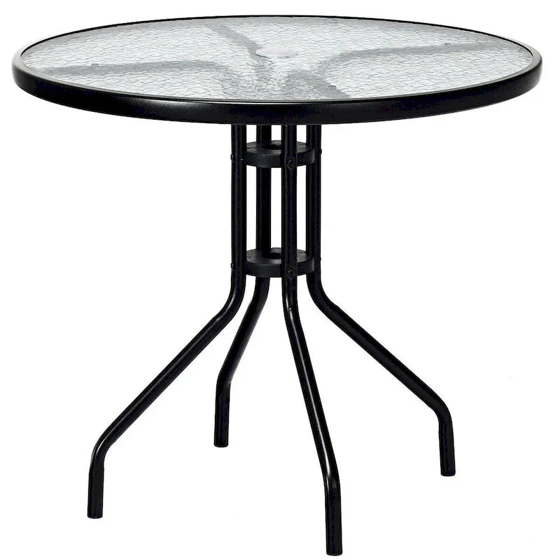 Table ronde de jardin Costway 32 avec plateau en verre trempé