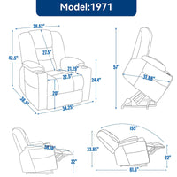 Fauteuil releveur électrique avec massage et chauffage, fauteuils inclinables larges rembourrés Lazy Boy avec USB, ports Type C et 2 porte-gobelets en acier