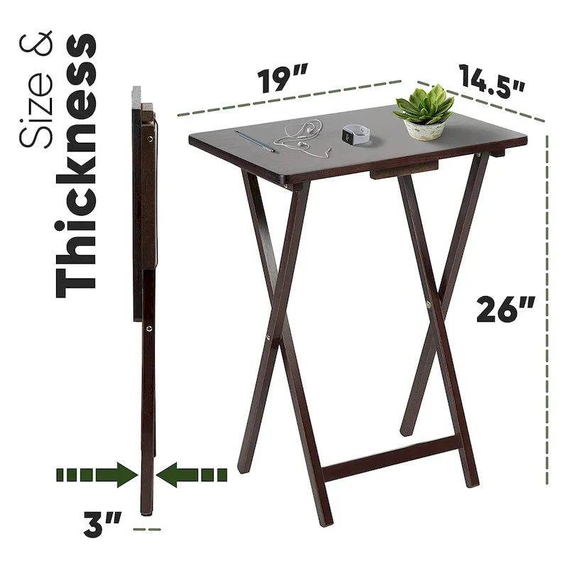 PJ Wood tables plateaux TV pliantes avec support de rangement compact, espresso, ensemble de 5 pieces - 36,38