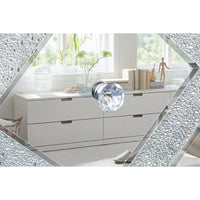 Meuble TV de 150 cm avec portes miroir en losange et rangement pour téléviseurs jusqu'à 65 pouces