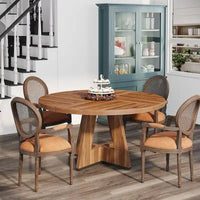 Table à manger ronde de 120 cm pour 4 personnes, table de salle à manger/cuisine/salon en bois style ferme