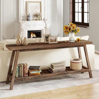 Table console de ferme de 70,9 pouces à 2 niveaux, étroite et longue, à placer derrière le canapé