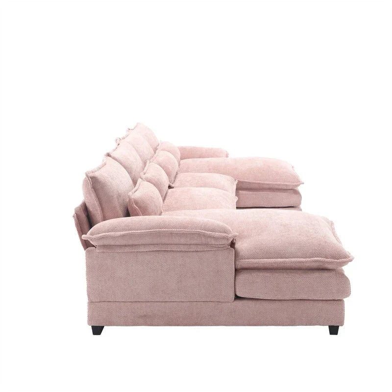 Canapé Sectionnel Canapé Nuage pour Salon, Canapé Moderne Forme U en Chenille/Bouclette, Canapé-Lit Modulable Confortable avec Double Méridienne