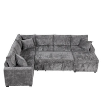 Canapé sectionnel en chenille avec canapé-lit escamotable, canapé-lit en forme de L avec ottoman de rangement, 3 coussins et prises de charge