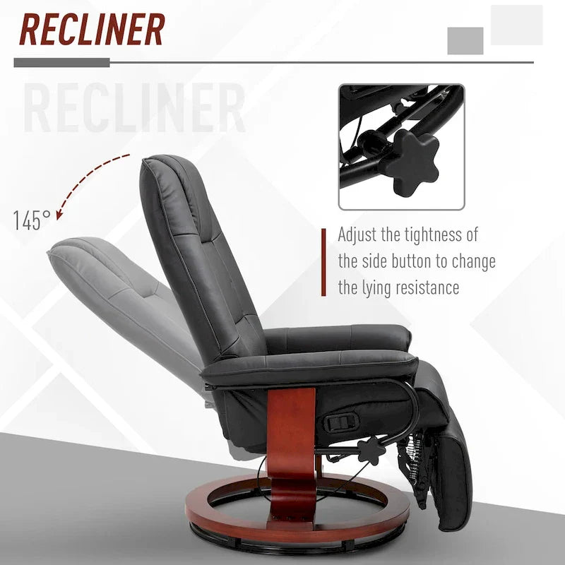 Fauteuil Inclinable HomCom en Similicuir Réglable Manuel à Base Pivotante avec Repose-Pieds Confortable et Relaxant