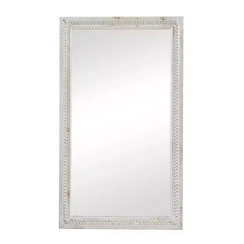 Miroir mural sculpté en bois avec perles 48 po x 28 po blanc - Olivia & May : Rectangulaire moderne en bois, aucun assemblage requis