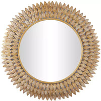 Miroir mural radial 32"x32" en métal doré en forme de feuille - Olivia & May : Cadre en fer, aucun assemblage requis