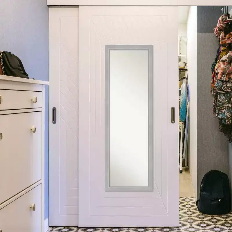 Miroir de porte Vista brossé 17 x 51 po à cadre nickel - Amanti Art : cadre en polystyrène, sans montage requis