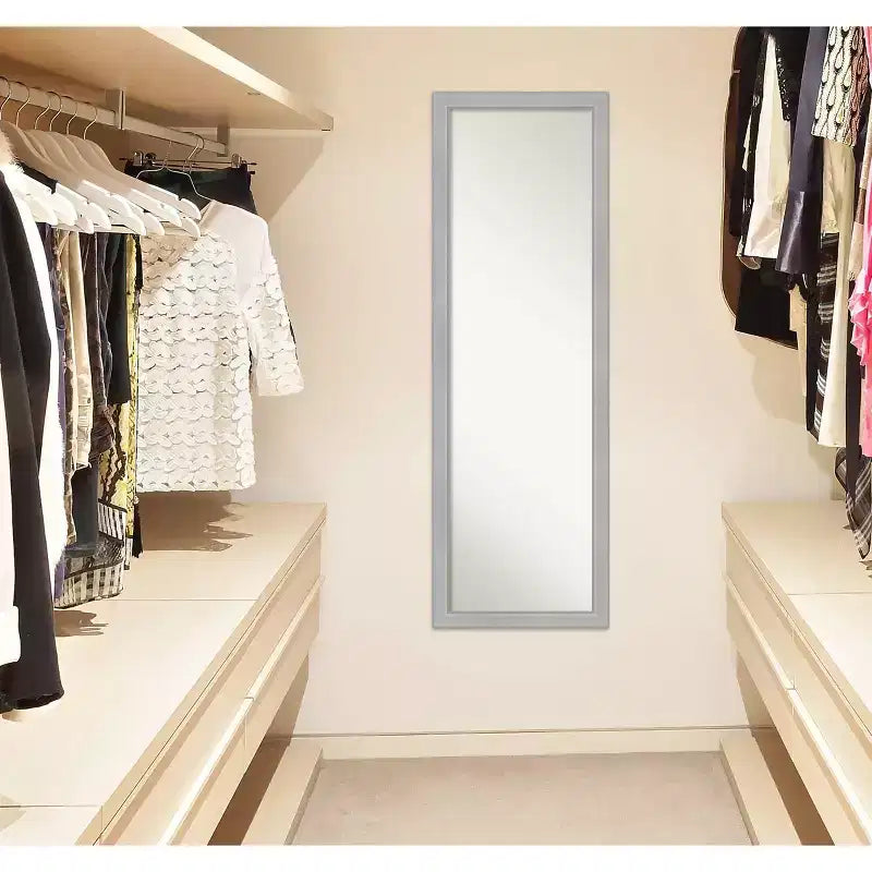 Miroir de porte Vista brossé 17 x 51 po à cadre nickel - Amanti Art : cadre en polystyrène, sans montage requis