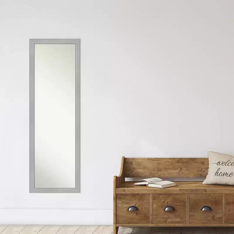 Miroir de porte Vista brossé 17 x 51 po à cadre nickel - Amanti Art : cadre en polystyrène, sans montage requis